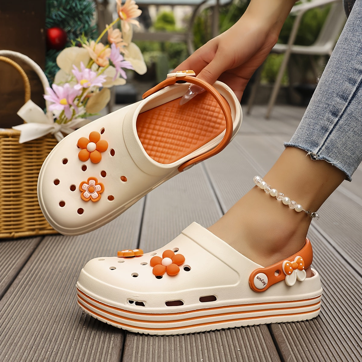 Women’s Cute Floral Clogs – Breathable Thick-Soled Slip-On Garden & Beach Shoes