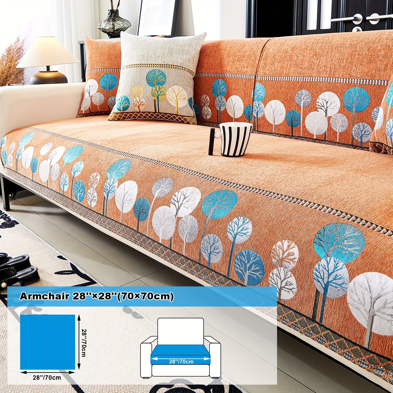 Bohemia Chenille Sofa Cover Geometric Embroidery & Pet-Friendly