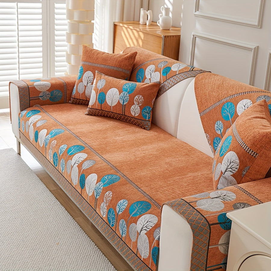 Velvet Tree Pattern Sofa Throw Pillow - Pet-Friendly 1-4 Seater, Chenille Cover