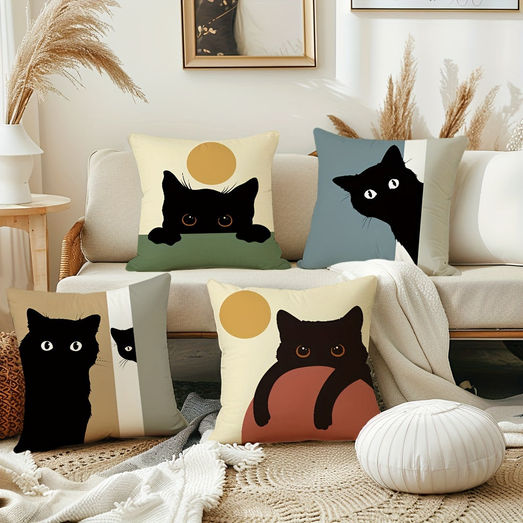 4pcs Decorative Throw Pillow Covers – 18x18 Inch, Zippered, Machine Washable, Whimsycat Design