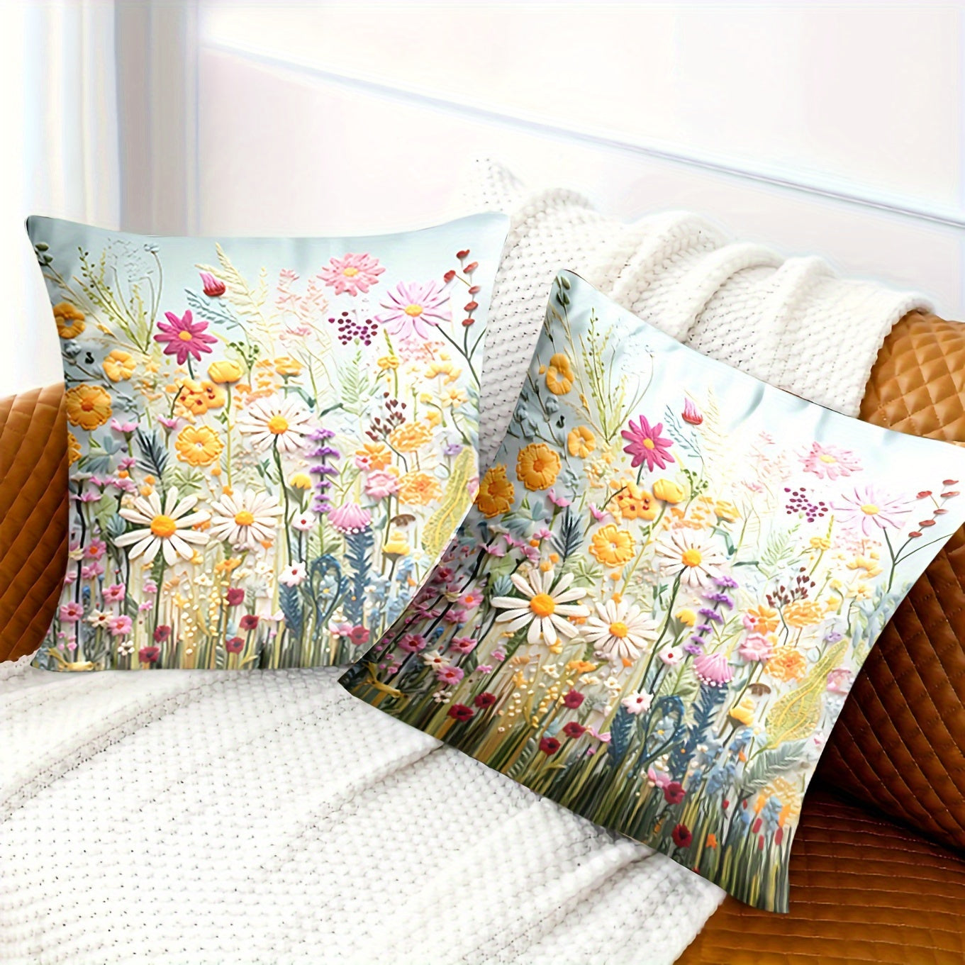 Vibrant Floral Garden Pillowcases 2-Pack 17.7" Short Plush for Sofa & Bed
