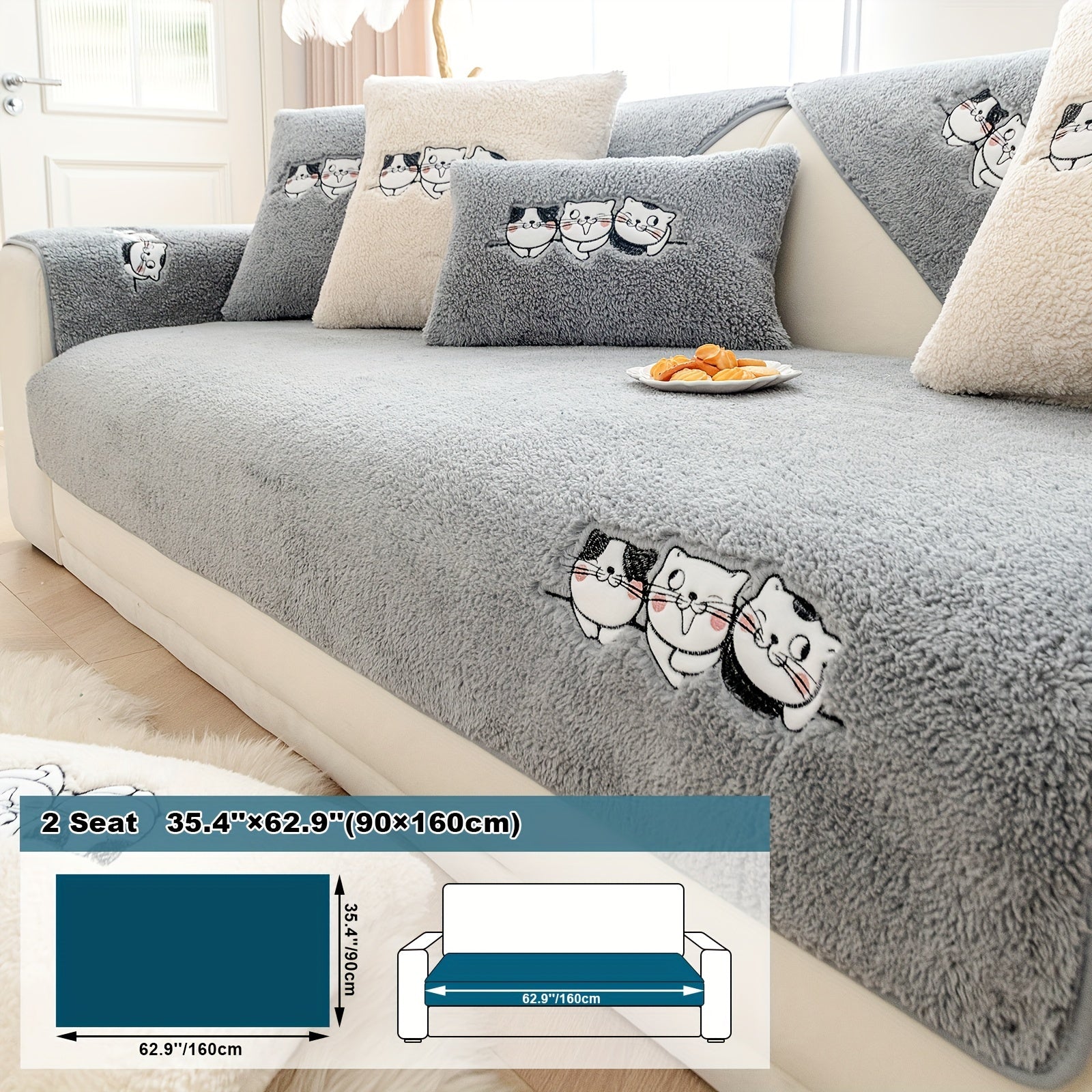 Three Cats Lamb-Knitted Sofa Cushion – Thick, Warm European-Style Cover