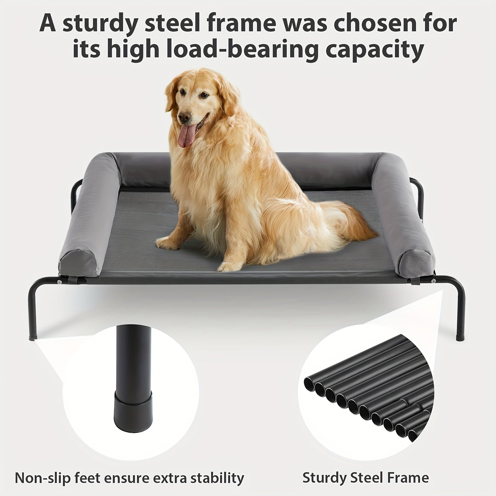 Premium Elevated Dog Bed for Large Dogs Cooling Pet Cot with Removable Mat