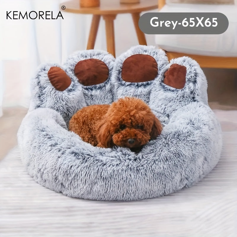 KEMORELA Bear Paw Plush Pet Bed Cozy Cat & Dog Bed for Small Pets